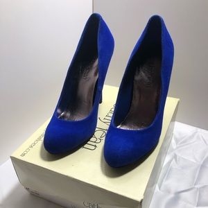 Blue, suede heels